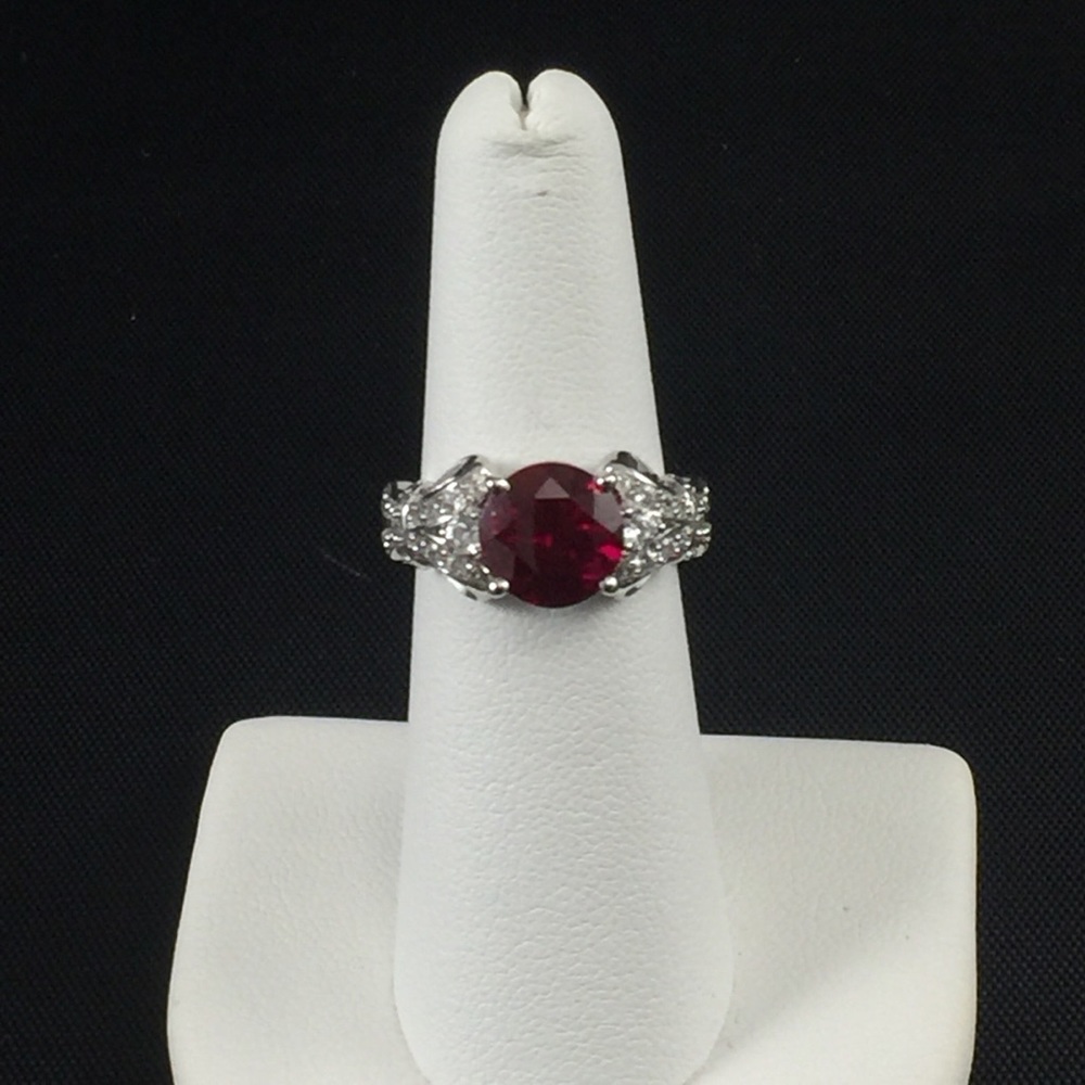 Ruby and white cubic zirconia ring, sterling